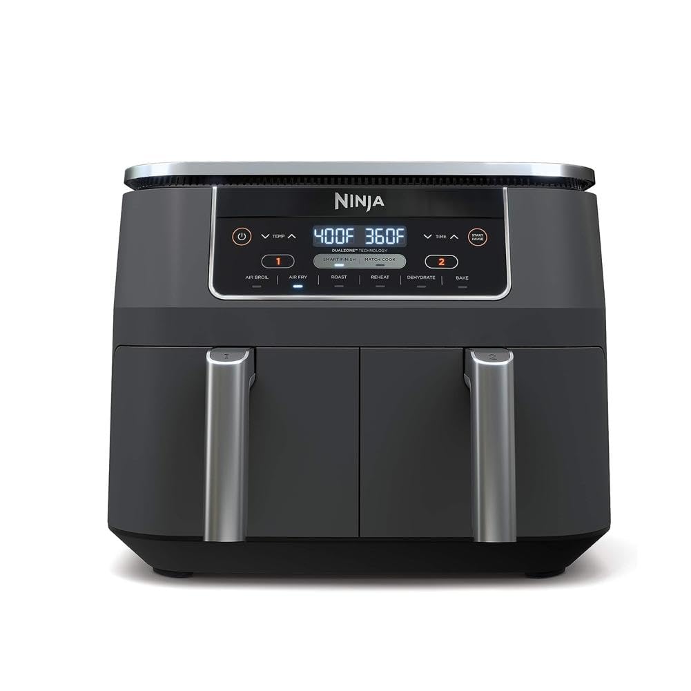 Ninja DZ401 Foodi 10 Quart 6-in-1 DualZone XL 2-Basket Air Fryer with 2 Independent Frying Baskets, Match Cook & Smart Finish to Roast, Broil, Dehydrate for Quick, Easy Family-Sized Meals, Grey