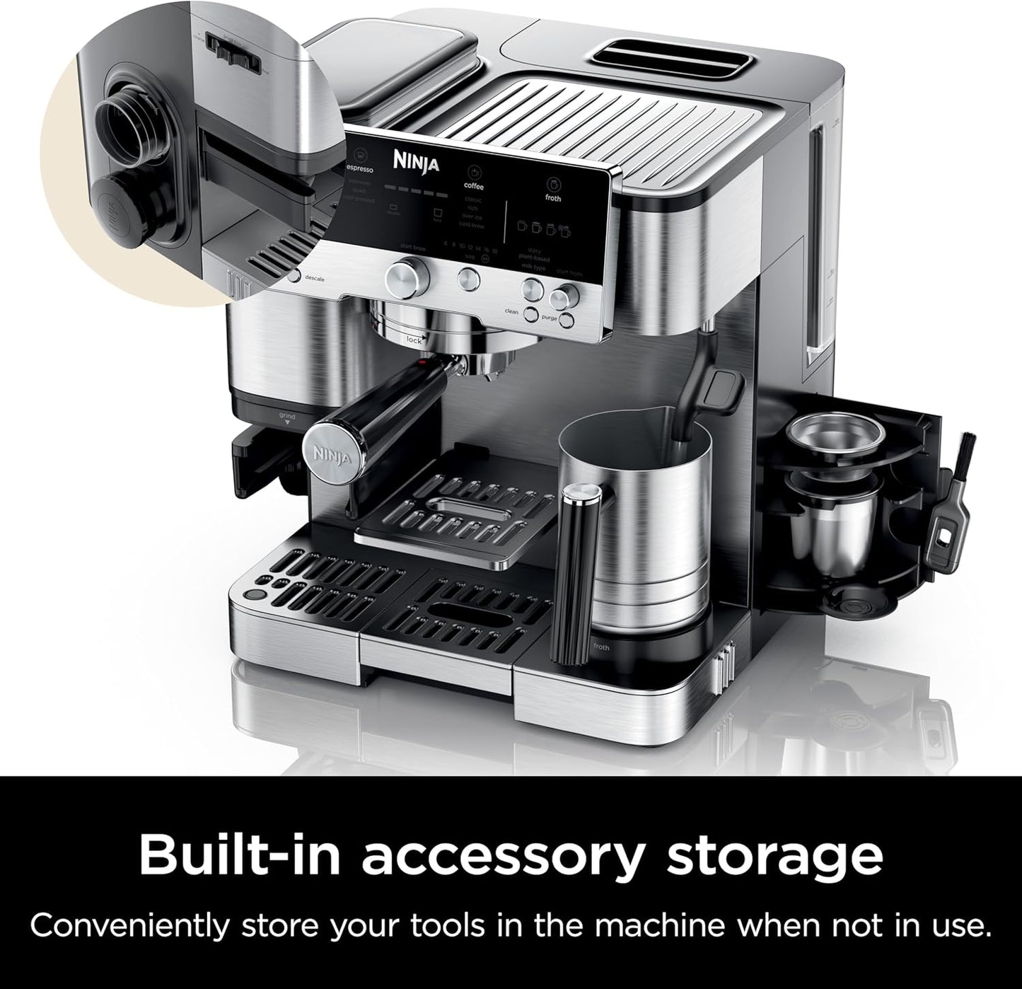 Ninja | Espresso Machine and Drip Coffee Maker| Luxe Café Premier Series | Integrated Coffee Grinder, Milk Frother, Assisted Tamper & Built-In Espresso Accessory Storage | Stainless Steel | ES601