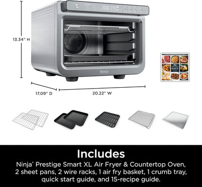 Ninja Air Fryer & Toaster Oven | Prestige Smart XL Countertop Oven | Bakes up to 20 Cookies, Fits up to a 12lb Turkey | Pizza, Toast, Bake, Air Fry & Reheat | 1800 Watts | Stainless Steel | DT501​