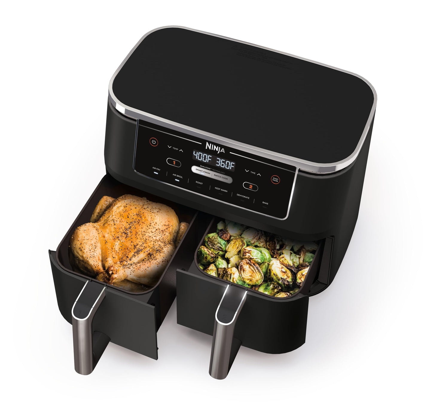 Ninja DZ401 Foodi 10 Quart 6-in-1 DualZone XL 2-Basket Air Fryer with 2 Independent Frying Baskets, Match Cook & Smart Finish to Roast, Broil, Dehydrate for Quick, Easy Family-Sized Meals, Grey