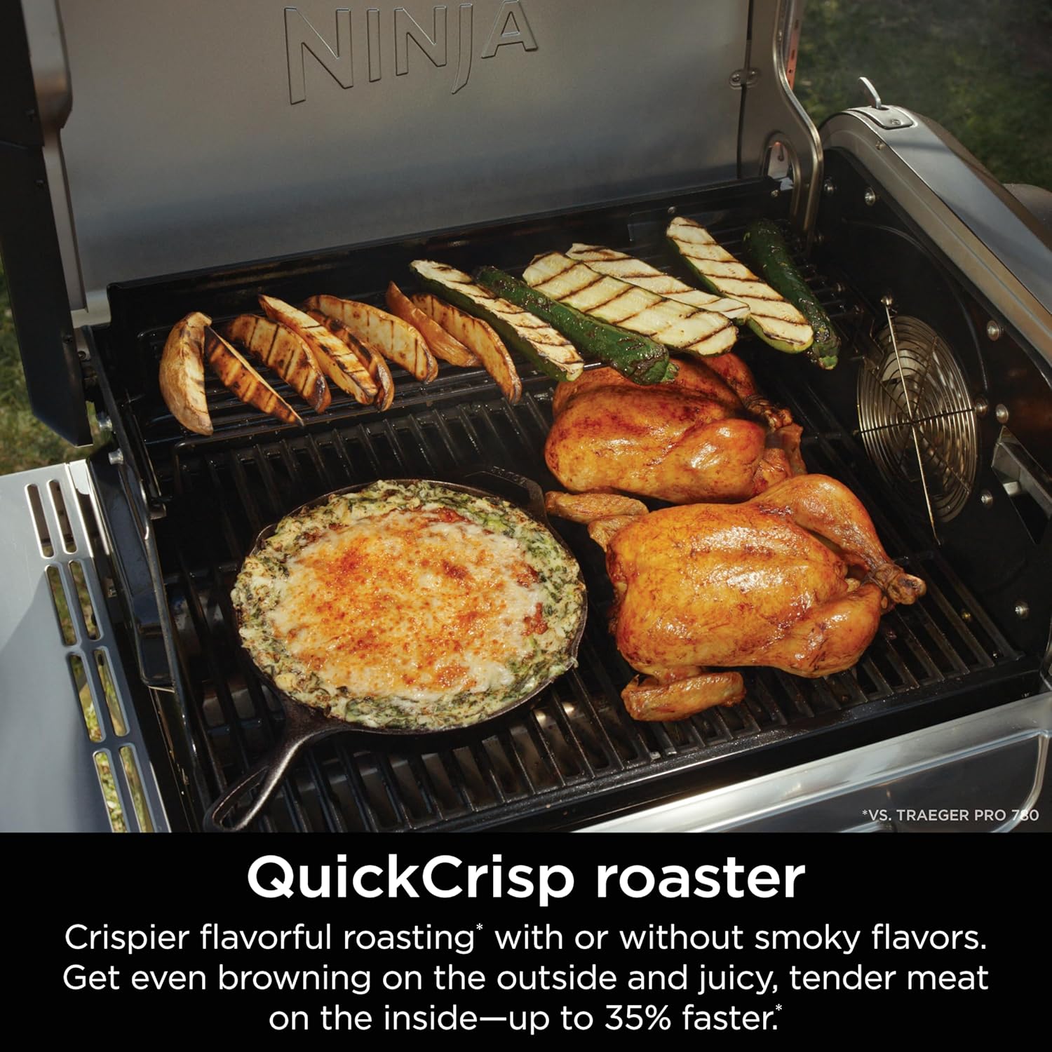 Ninja FlexFlame, Grill and Smoker, Electric and Propane Grill, Roaster, BBQ Grill, 5-in-1 Cooking System, 3 Burner, Digital Control, Outdoor Cooking, Griddle, Pizza Maker, Stainless Steel, PG301