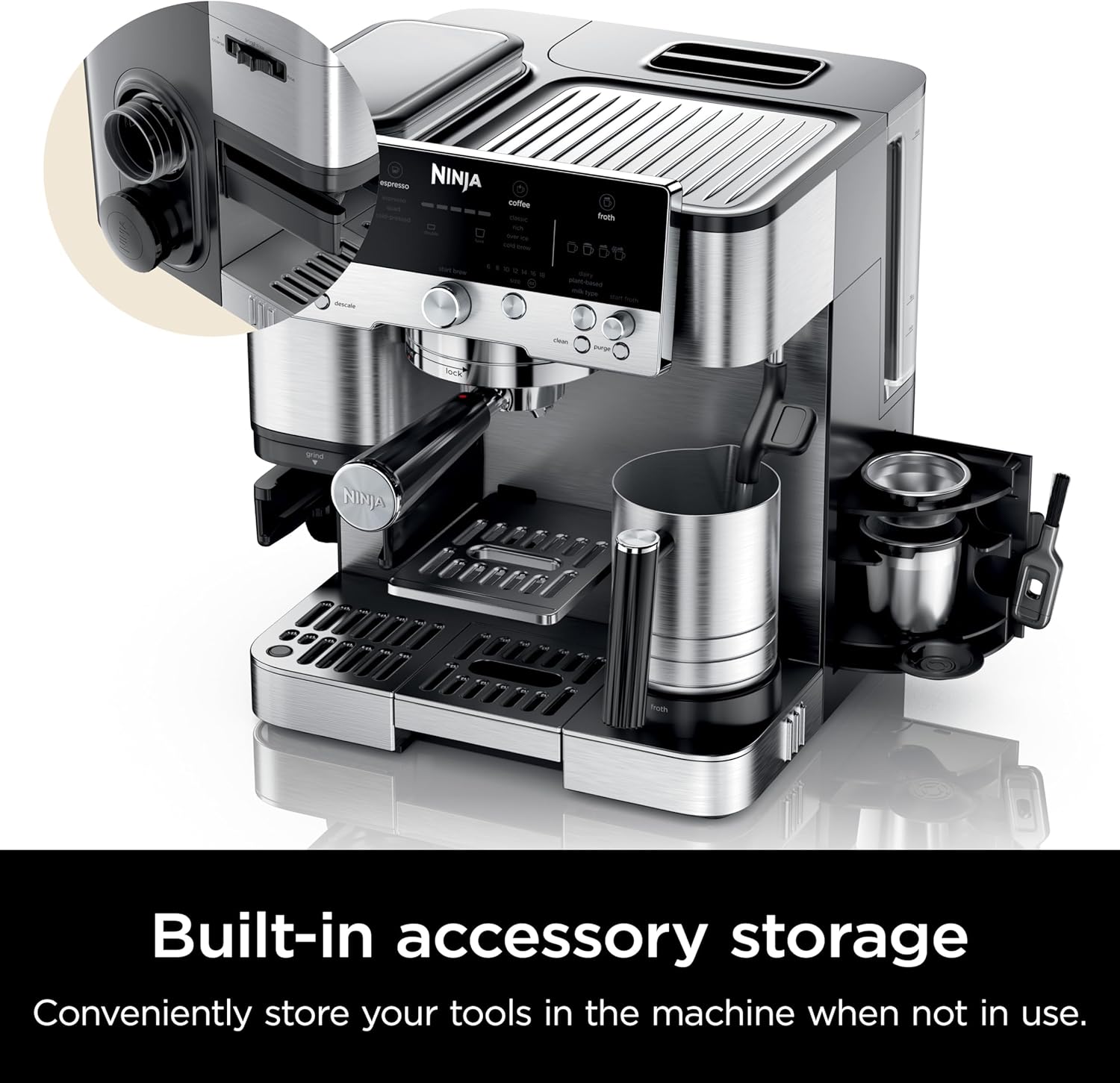 Ninja | Espresso Machine and Drip Coffee Maker| Luxe Café Premier Series | Integrated Coffee Grinder, Milk Frother, Assisted Tamper & Built-In Espresso Accessory Storage | Stainless Steel | ES601