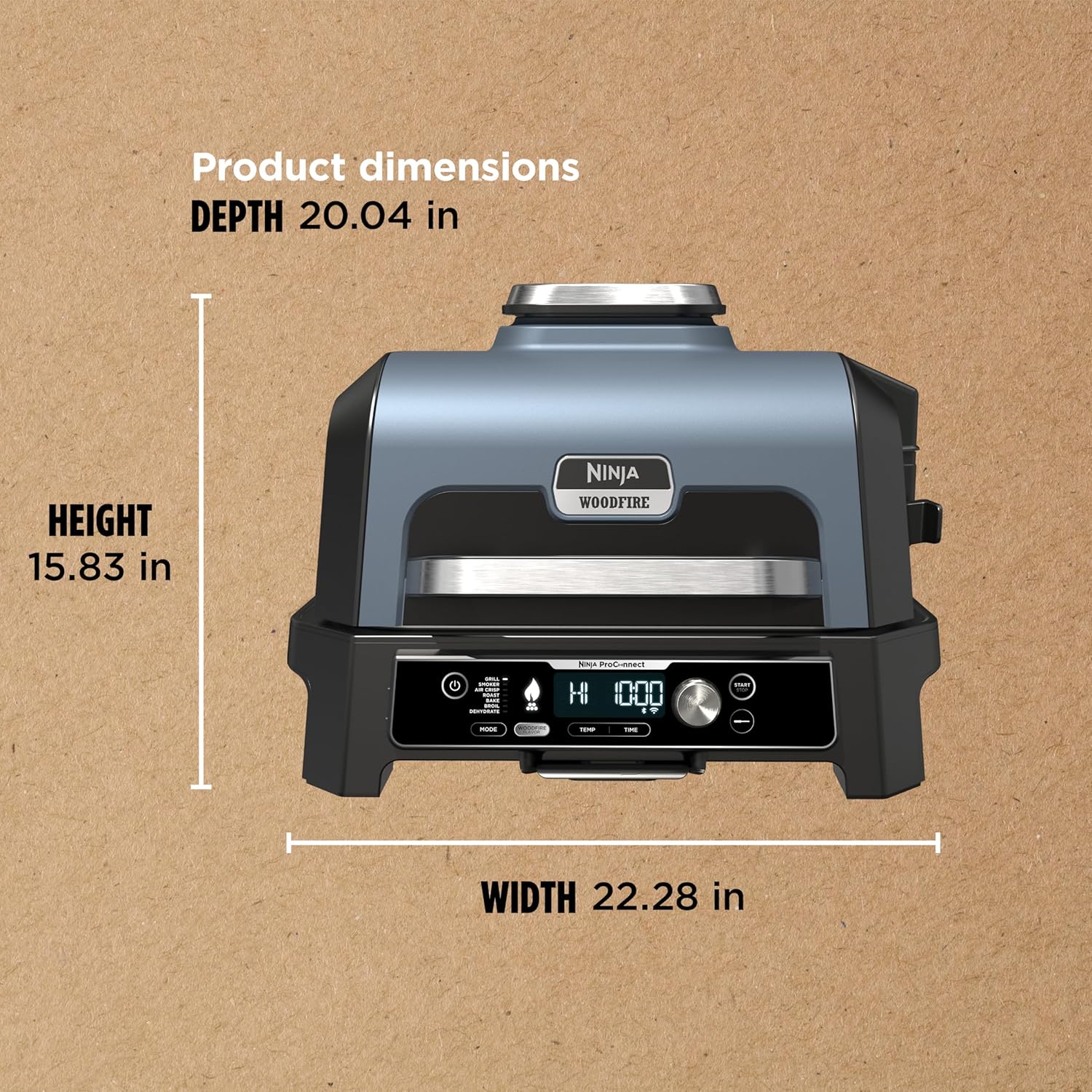 Ninja OG951 Woodfire Pro Connect Premium XL Outdoor Grill & Smoker, Bluetooth, App Enabled, 7-in-1 Master Grill, BBQ Smoker, Outdoor Air Fryer, Woodfire Technology, 2 Built-In Thermometers, Black